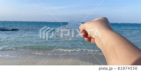 【海洋漂着ごみ】美しい海岸に流れ着いたビニール袋の破片 81974550