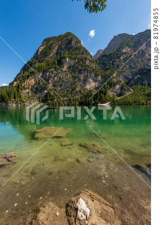 Lago di Braies or Pragser Wildsee - Small Alpine Lake in Trentino Italy 81974855