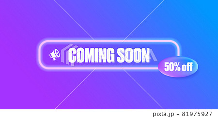 coming soon banner or button on purple modern background. Coming soon sign isolated on violet layout 81975927