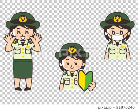 自衛隊員の女性 求人募集 初心者マーク マスク着用のイラスト素材