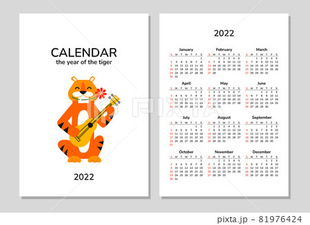 Vector Calendar Year Tiger 2022 According Chinese Calendar Week Starts  Stock Vector by ©kabolill 479172590