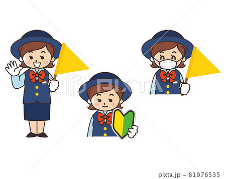 バスガイドの女性 求人募集 初心者マーク マスク着用のイラスト素材