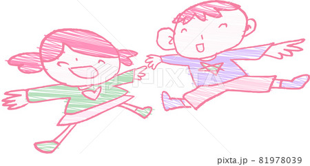 子供の落書き 子供 男女カップル かわいい 幼稚園児のイラスト素材