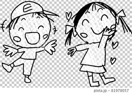子供の落書き 子供 男女カップル かわいい 幼稚園児のイラスト素材