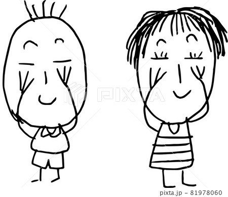 子供の落書き 子供 男女カップル かわいい 幼稚園児のイラスト素材
