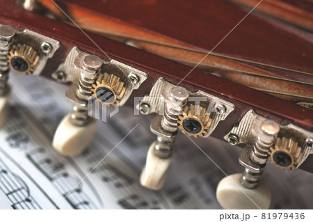 Detail of mandolin keys leaning on vanished 81979436