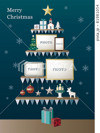 壁面のクリスマスツリーのイラスト素材