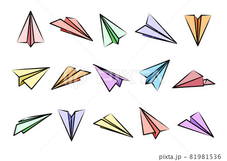 Various hand drawn paper planes. Colorful doodle airplanes. Aircraft icon, simple plane silhouettes Various hand drawn paper planes. Colorful doodle airplanes. Aircraft icon, simple plane silhouettes 81981536