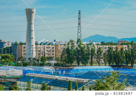 昭島市の街並みと青空 81981697