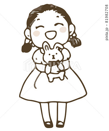 うさぎの人形を抱っこしている女の子のイラスト素材