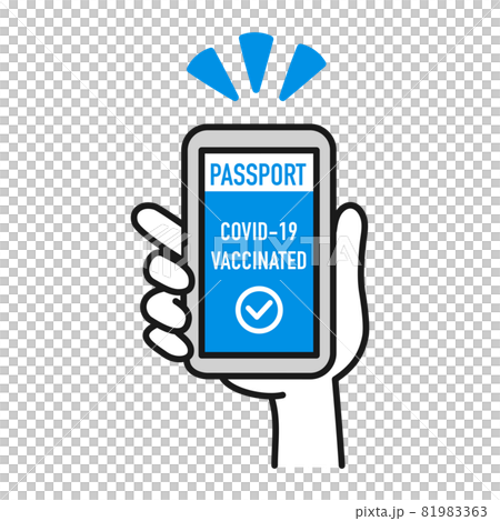 Illustration of holding a smartphone with a corona vaccine inoculated passport in hand Illustration of holding a smartphone with a corona vaccine inoculated passport in hand 81983363