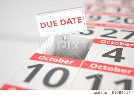 DUE DATE sign on October 3 in a calendar, 3d rendering 81984514