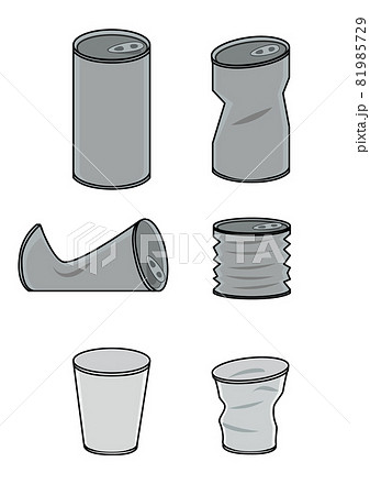 空き缶 プラスチックコップがゴミとして変形することを表現したイラストのセット エコ Sdgs関連に のイラスト素材