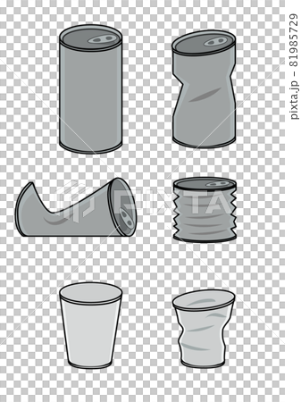A set of illustrations showing that empty cans and plastic cups are transformed into garbage (related to eco-friendly and SDGs) 81985729