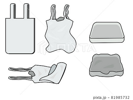 ビニール袋とプラスチックトレーがゴミとして変形することを表現した
