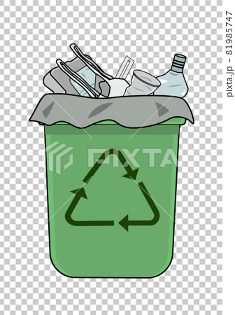 リサイクルを意識した プラスチックごみが入っているゴミ箱のイラストのイラスト素材