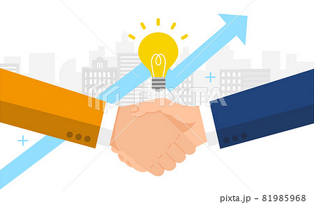 オレンジのロゴの会社と青いロゴの会社の提携イメージ、ビジネスコンセプトイラスト、ベクター 81985968