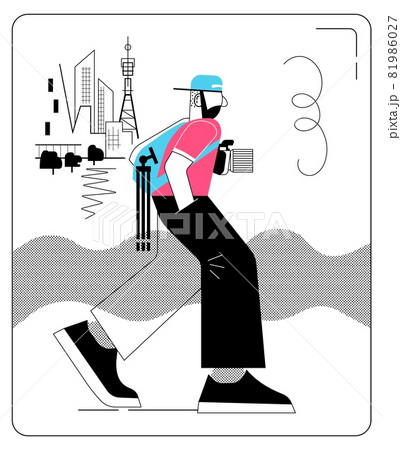 Photographer with tripod and camera walking around the city 81986027