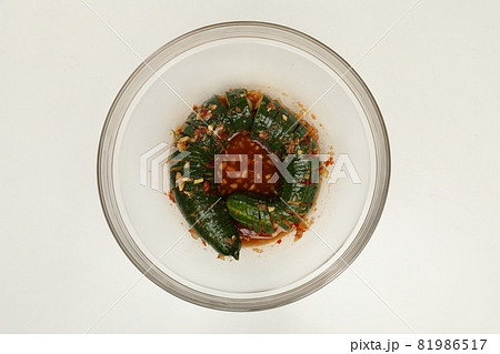 Cucumber kimchi on white plate Cucumber kimchi on white plate 81986517