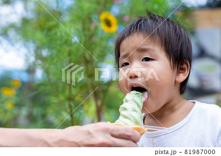 夏 アイスクリームを食べる幼児 夏 アイスクリームを食べる幼児 81987000
