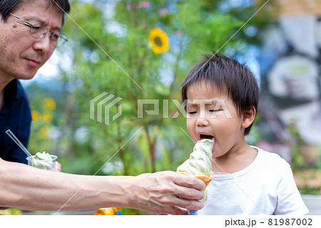 夏 アイスクリームを食べる幼児 夏 アイスクリームを食べる幼児 81987002