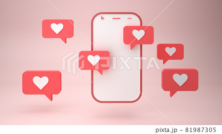 Smartphone and heart sign notification bubbles on pink background 3d illustration 81987305