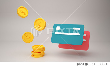 Golden coins money and credit cards 3d illustration 81987591