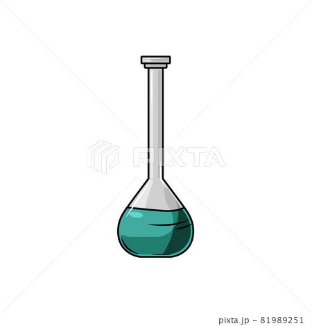 Flask. Laboratory utensils are filled with a green liquid isolated on a white background. Icon. Vector cartoon illustration. 81989251