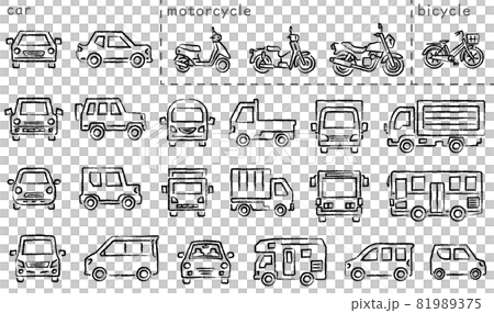 車とバイクと自転車のアイコンセット(木炭鉛筆ブラシ)分類バージョン 81989375