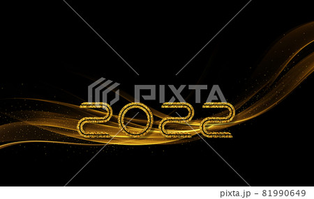 Christmas and New Year 2022 golden waves vector background. Swirl of golden waves with golden sparkles on black background.Vector 81990649