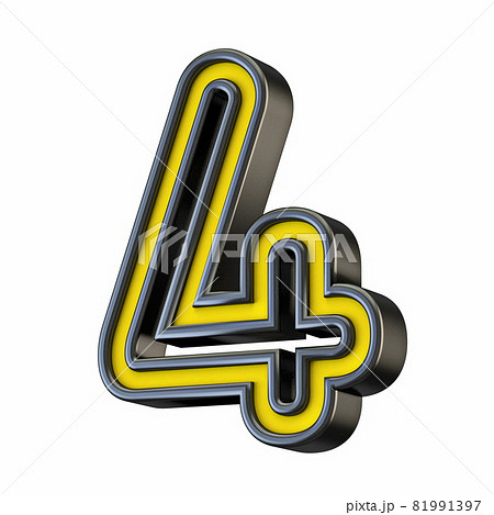 Yellow black outlined font Number 4 FOUR 3D 81991397