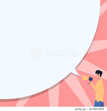 Man Drawing One Hand In Pocket While Holding Megaphone With Large Speech Bubble. Gentleman Design Holds Bullhorn Audio Device Big Conversation Balloon Showing Message. Man Drawing One Hand In Pocket While Holding Megaphone With Large Speech Bubble. Gentleman Design Holds Bullhorn Audio Device Big Conversation Balloon Showing Message. 81991960