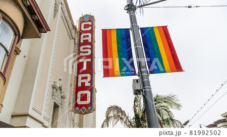 Castro Theatre building with a rainbow flag on Castro Street in San Francisco Castro Theatre building with a rainbow flag on Castro Street in San Francisco 81992502