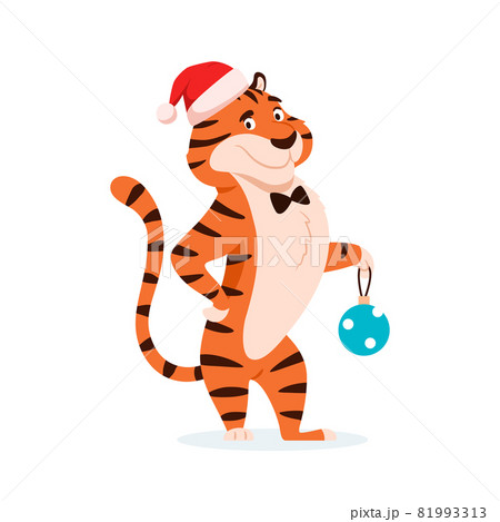 Flat adorable tiger with Christmas decoration. 81993313
