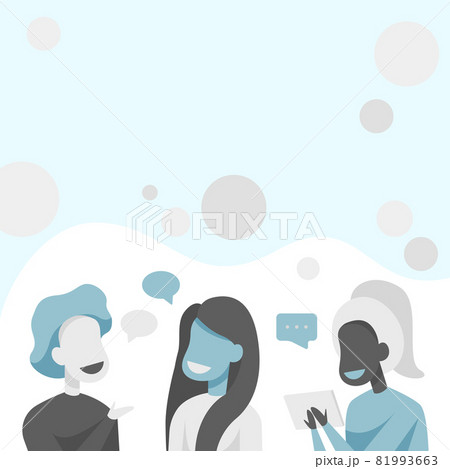 Happy Friends Drawing Standing Talking To Each Other With Speech Bubbles And Tablet. Colleagues Design Stands Speaking To One Another Having Fun Conversation. Happy Friends Drawing Standing Talking To Each Other With Speech Bubbles And Tablet. Colleagues Design Stands Speaking To One Another Having Fun Conversation. 81993663