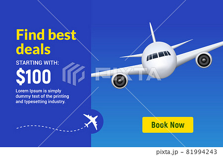 Flight travel trip banner for online booking. Vector Airplane ticket online sale design promo 81994243