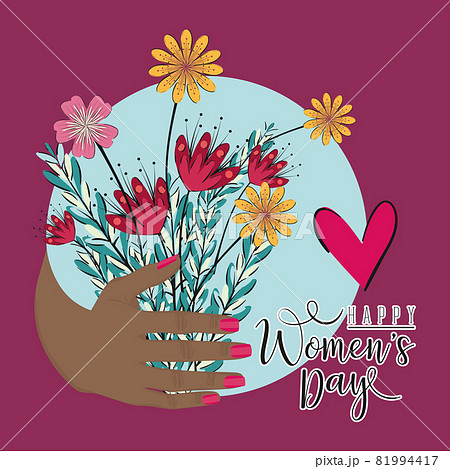 Happy womens day card with hands and flowers 81994417