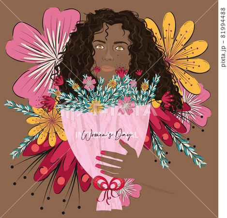 Afro american woman with flowers Happy womens day Afro american woman with flowers Happy womens day 81994488