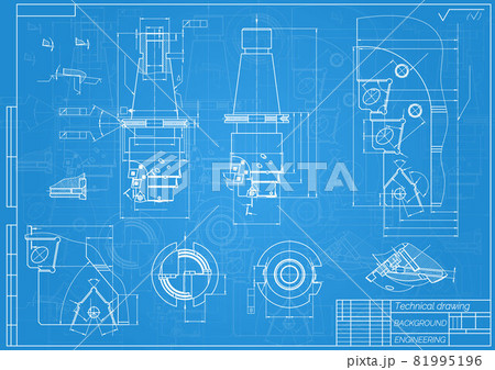 Mechanical engineering drawings on blue background. Tap tools, borer. Technical Design. Cover. Blueprint. Vector illustration. Mechanical engineering drawings on blue background. Tap tools, borer. Technical Design. Cover. Blueprint. Vector illustration. 81995196