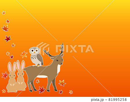 落ち葉と秋の動物のイラスト 81995258