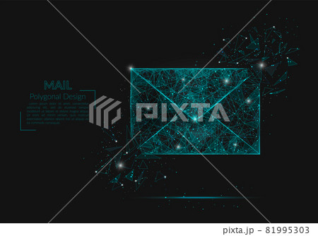 Abstract isolated image of a letter, mail or message. Polygonal illustration looks like stars in the blask night sky in spase or flying glass shards. Digital design for website, web, internet. 81995303