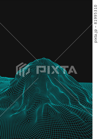 Blue abstract vector wireframe landscape background. 3D futuristic mesh mountains. 80s Retro illustration. Cyberspace technology valleys. Blue abstract vector wireframe landscape background. 3D futuristic mesh mountains. 80s Retro illustration. Cyberspace technology valleys. 81995310