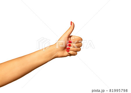 Girl's hand with thumb raised up isolated on white background Girl's hand with thumb raised up isolated on white background 81995798