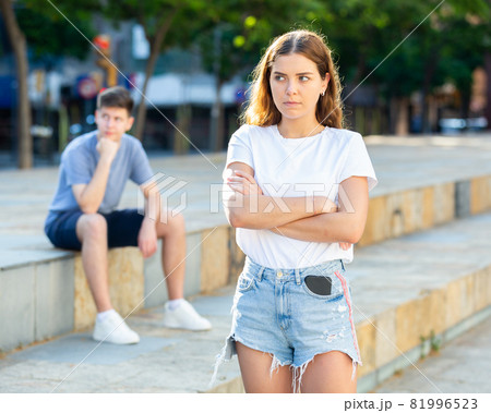 Guy tries to meet girl on city street Guy tries to meet girl on city street 81996523