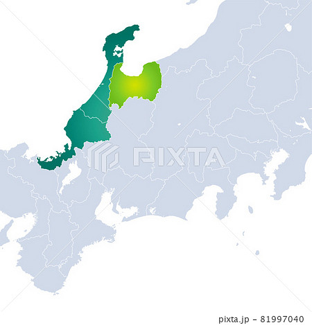 富山県地図と北陸地方のイラスト素材