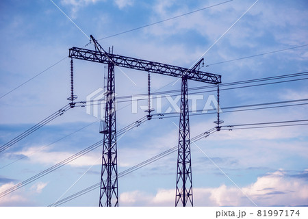 High-voltage tower on the sky background. High-voltage tower on the sky background. 81997174