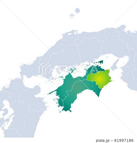 徳島県地図と四国地方のイラスト素材