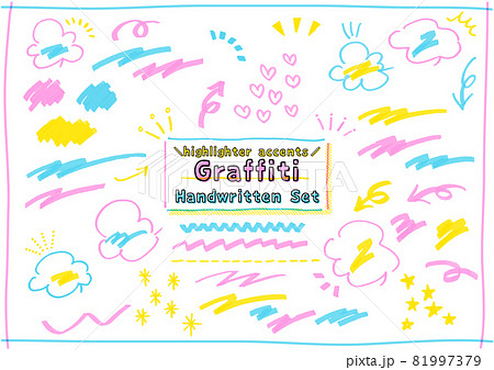 蛍光ペンの落書きセットのイラスト素材