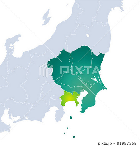 神奈川県地図と関東地方のイラスト素材