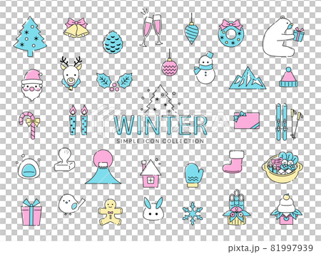 Winter simple line art icon set 02 / Christmas,... - Stock Illustration ...